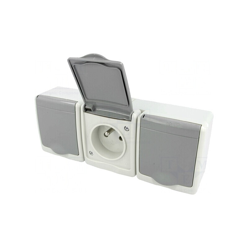 Conector Alimentare AC 2P + PE 250V 16A Gri Murale | Electronic-mag.ro | Componente Electronice