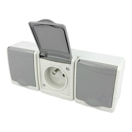 Conector Alimentare AC 2P + PE 250V 16A Gri Murale | Electronic-mag.ro | Componente Electronice