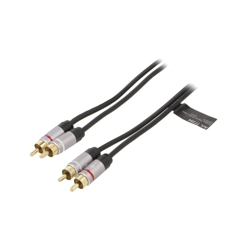 Cablu RCA dublu 3m aurit negru | Electronic-mag.ro | Componente Electronice