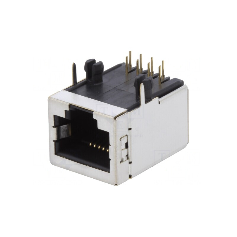 Soclu RJ45 Cat5 Ecranat Aurit 8p8c THT | Electronic-mag.ro | Componente Electronice
