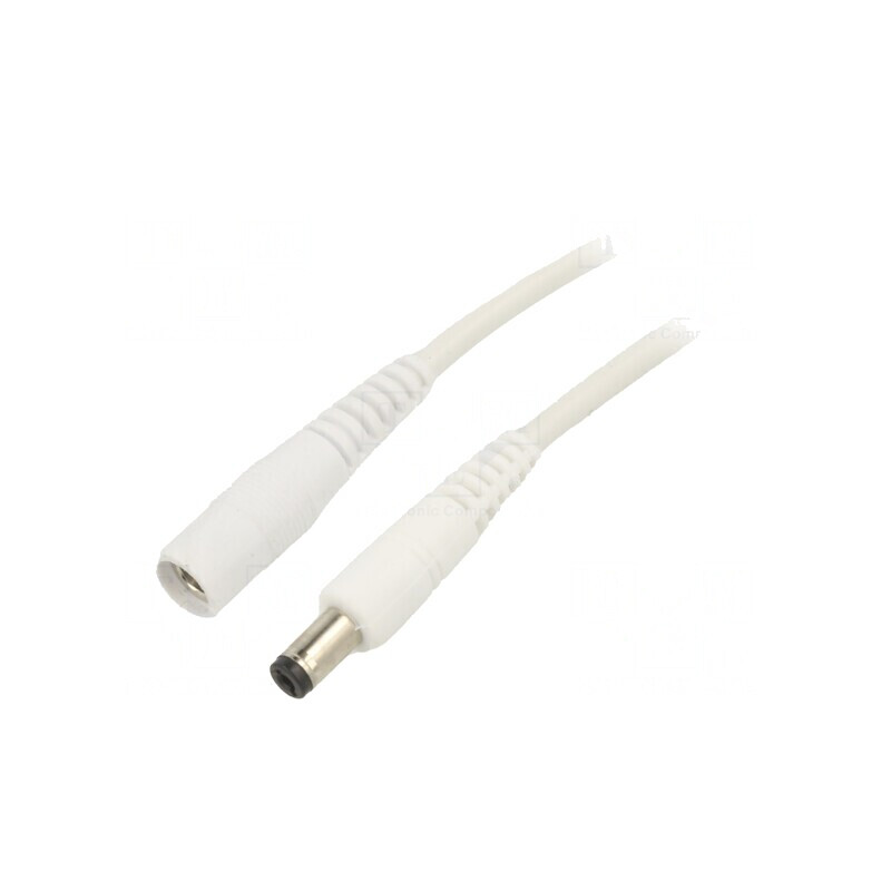 Cablu Alb 1x1mm2 DC 5m cu Mufă și Soclu Drept 5,5/2,5 | Electronic-mag.ro | Componente Electronice
