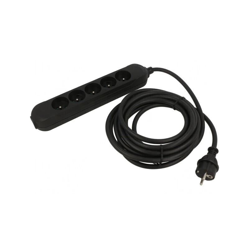Prelungitor alimentare 5 prize PVC negru 1,5m 16A | Electronic-mag.ro | Componente Electronice