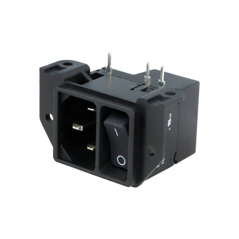 Conector de alimentare AC soclu tată 10A IEC 60320 C14 THT | Electronic-mag.ro | Componente Electronice