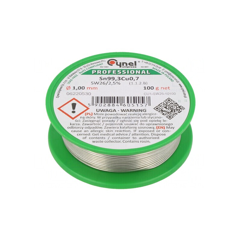 Sârmă de Lipit fără Plumb 1mm 100g 227°C | Electronic-mag.ro | Componente Electronice