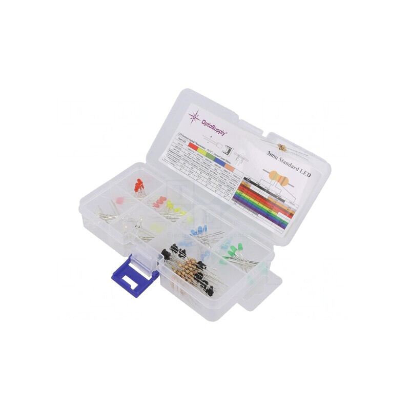 Set LED THT 3mm 130 buc 1.8-3.4V cu cutie plastic | Electronic-mag.ro | Componente Electronice