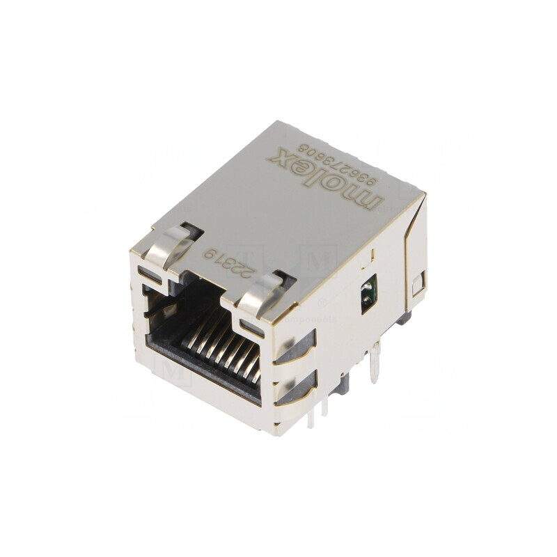 Soclu RJ45 Ecranat cu LED Aurit pentru PCB | Electronic-mag.ro | Componente Electronice