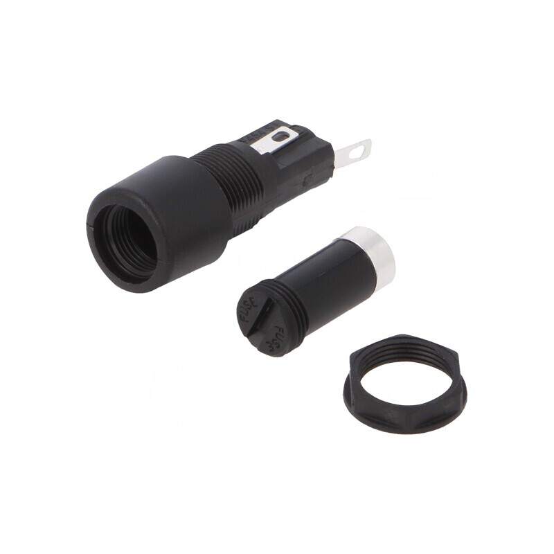 Clema siguranțe cilindrice 5x20mm 250V neagră pe panou | Electronic-mag.ro | Componente Electronice