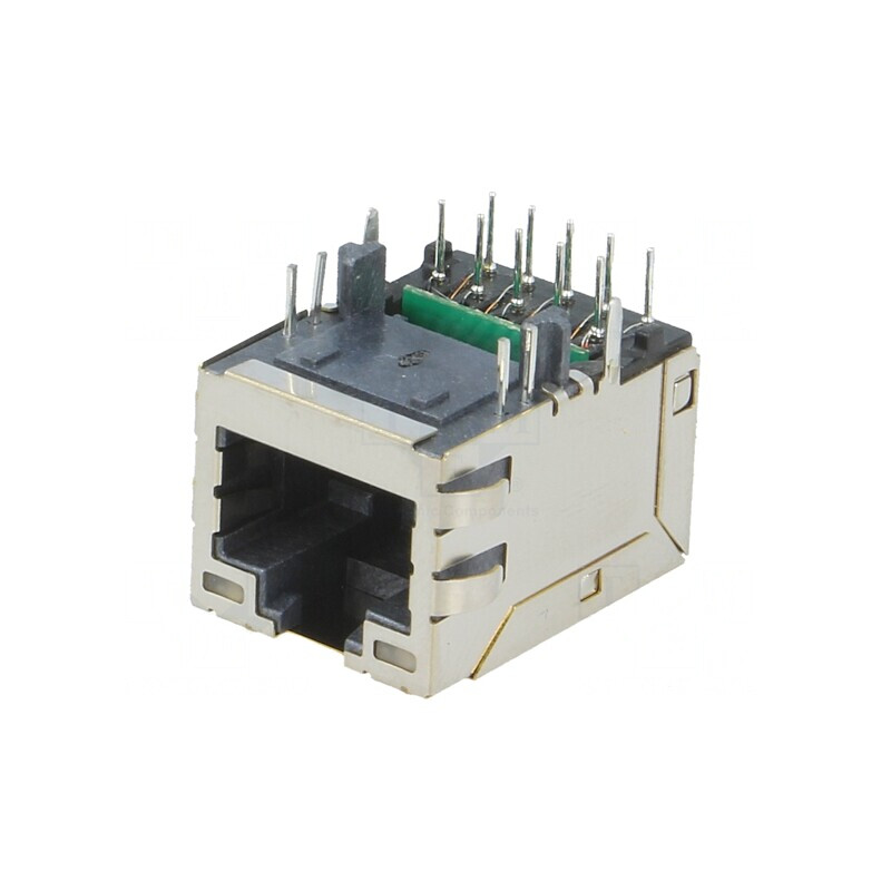 Soclu RJ45 Ecranat cu LED Aurit pentru PCB | Electronic-mag.ro | Componente Electronice