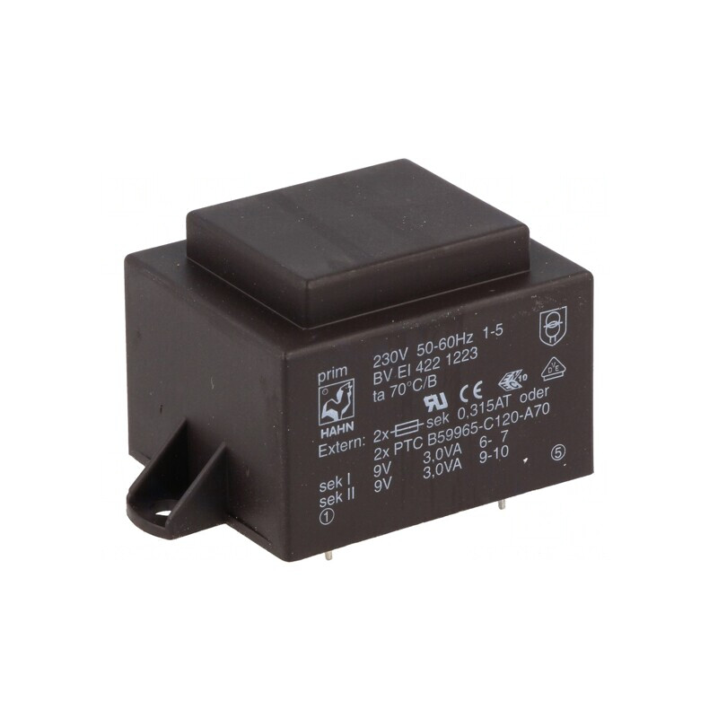 Transformator Încapsulat 6VA 230VAC 9V 334mA PCB | Electronic-mag.ro | Componente Electronice