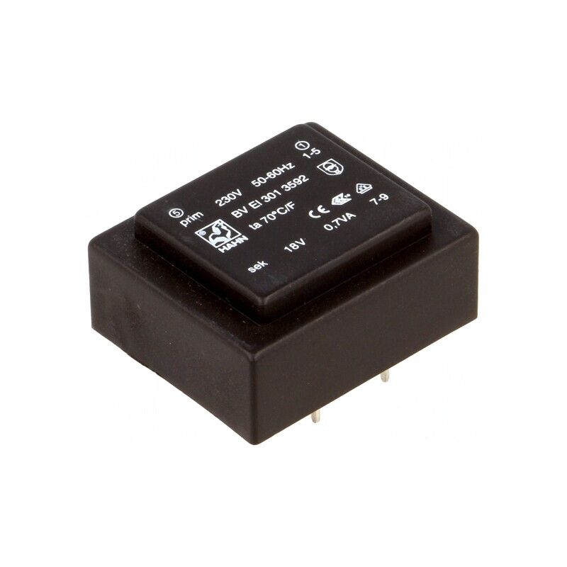 Transformator Încapsulat 0,7VA 230V 18V 39mA PCB | Electronic-mag.ro | Componente Electronice