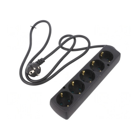 Prelungitor alimentare 5 prize Schuko negru 3x1,5mm2 | Electronic-mag.ro | Componente Electronice
