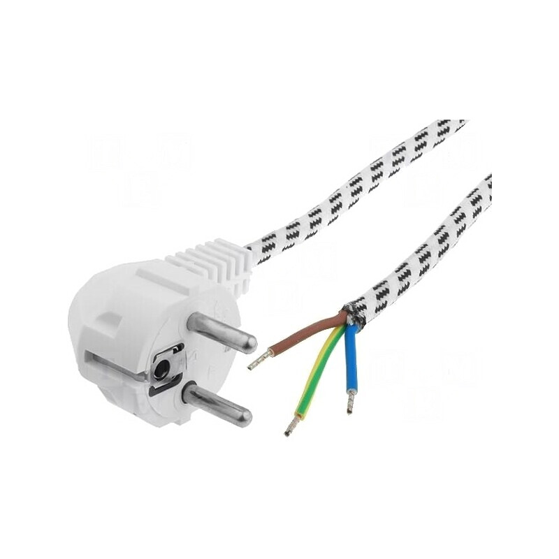 Cablu Alimentare 3x0.75mm2 2m Alb cu Ștecăr în Unghi | Electronic-mag.ro | Componente Electronice