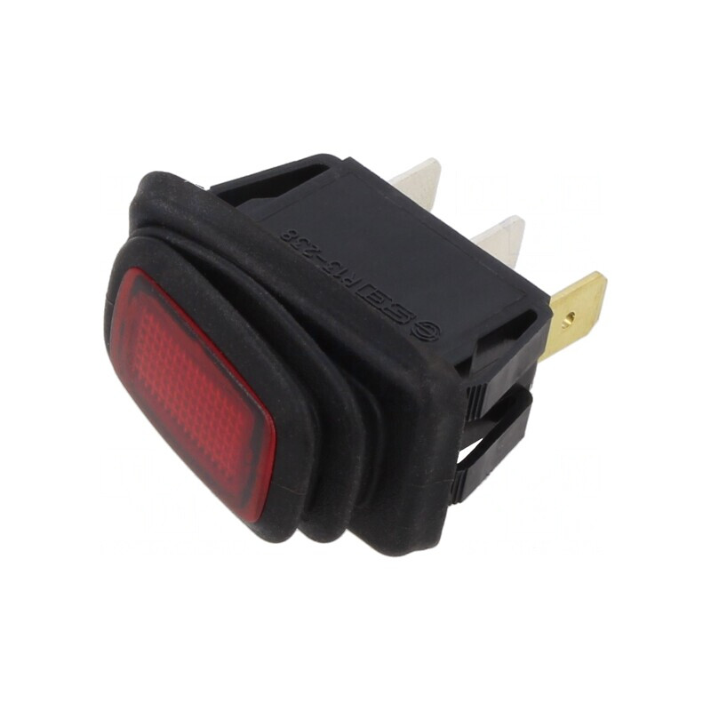 Comutator Rocker ON-OFF 16A/12VDC Roșu IP65 Negru | Electronic-mag.ro | Componente Electronice