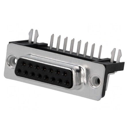 Conector D-Sub 15 pini soclu mamă PCB unghi 90° | Electronic-mag.ro | Componente Electronice