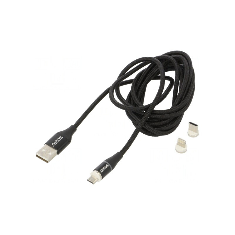 Cablu Magnetic USB 2.0 2m Negru 3A | Electronic-mag.ro | Componente Electronice