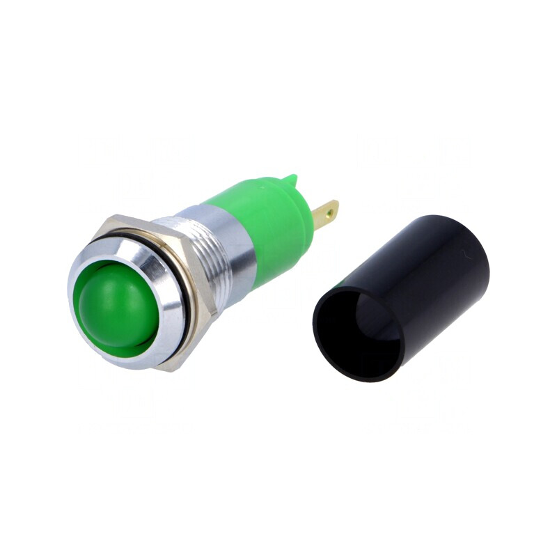 Lampă de Control LED Verde 230VAC Ø14,2mm IP67 Metal | Electronic-mag.ro | Componente Electronice