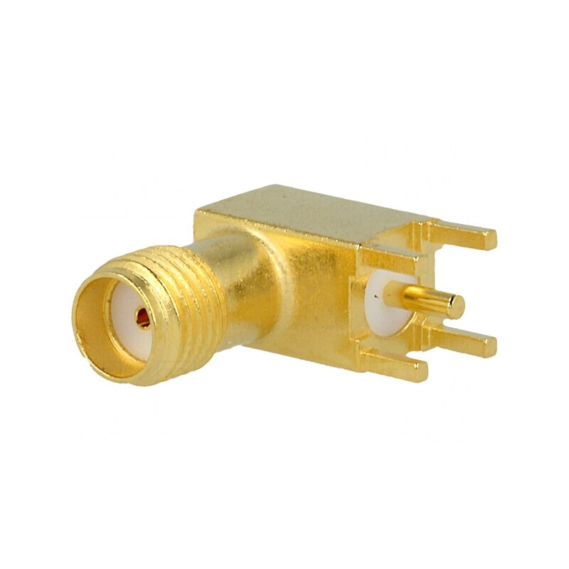 Soclu SMA mamă unghi 90° 50Ω THT PCB aurit | Electronic-mag.ro | Componente Electronice
