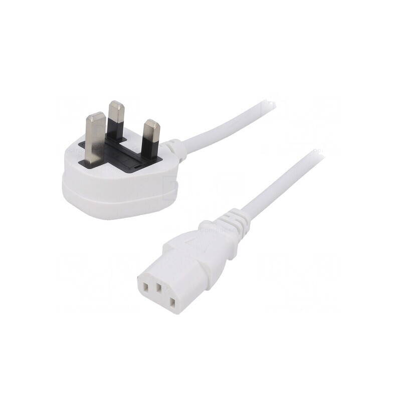 Cablu alimentare 3m alb 3x1mm2 BS 1363 la IEC C13 | Electronic-mag.ro | Componente Electronice