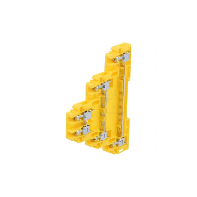 Conector pentru șine 0,5-4mm2 cu 3 piste și 6 borne, galbenă, TS35 | Electronic-mag.ro | Componente Electronice