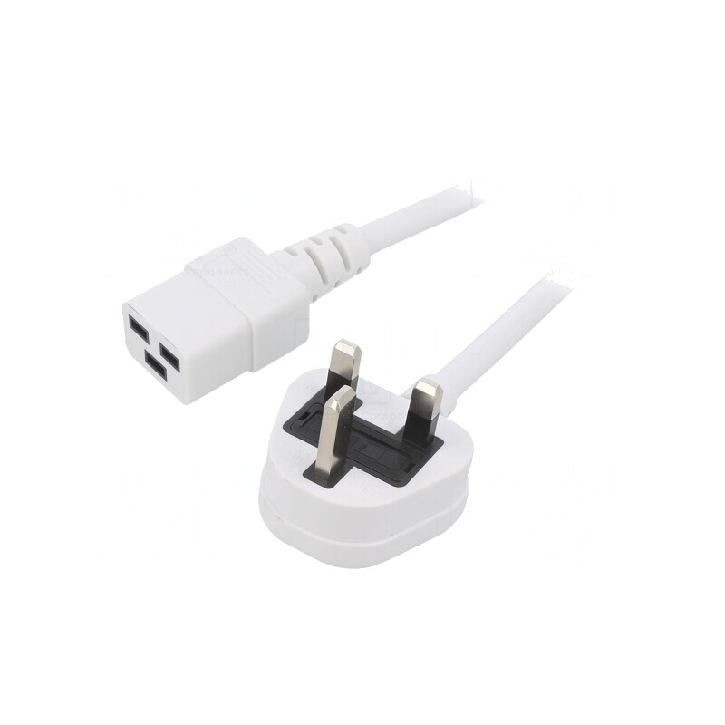 Cablu de Alimentare 1,5m Alb 3x1,5mm² BS 1363 la IEC C19 PVC | Electronic-mag.ro | Componente Electronice