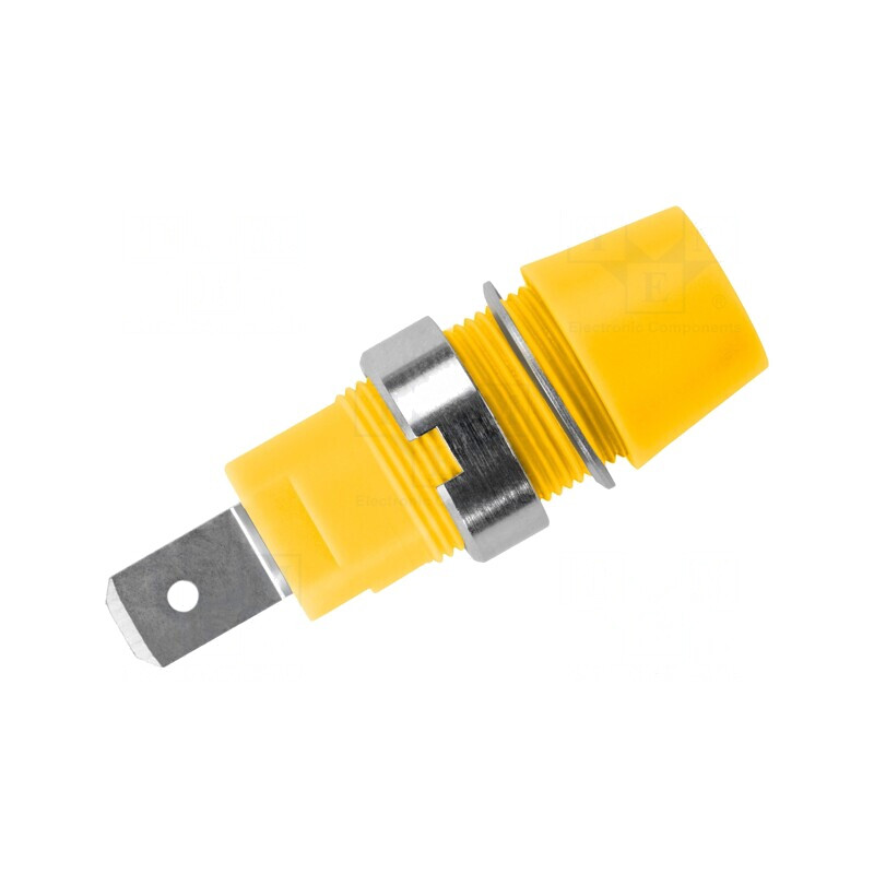 Soclu banană galbenă 4mm 32A 1kV nichelat 41mm | Electronic-mag.ro | Componente Electronice