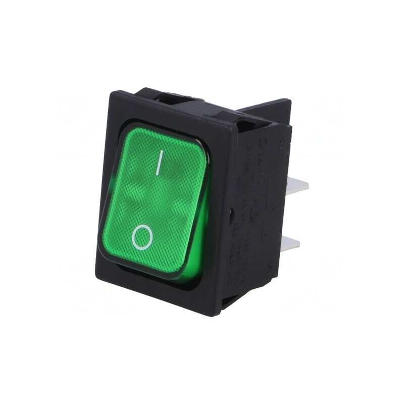 Rocker Switch DPST ON-OFF 20A 250V Green IP40 230V Light | Electronic-mag.ro | Componente Electronice