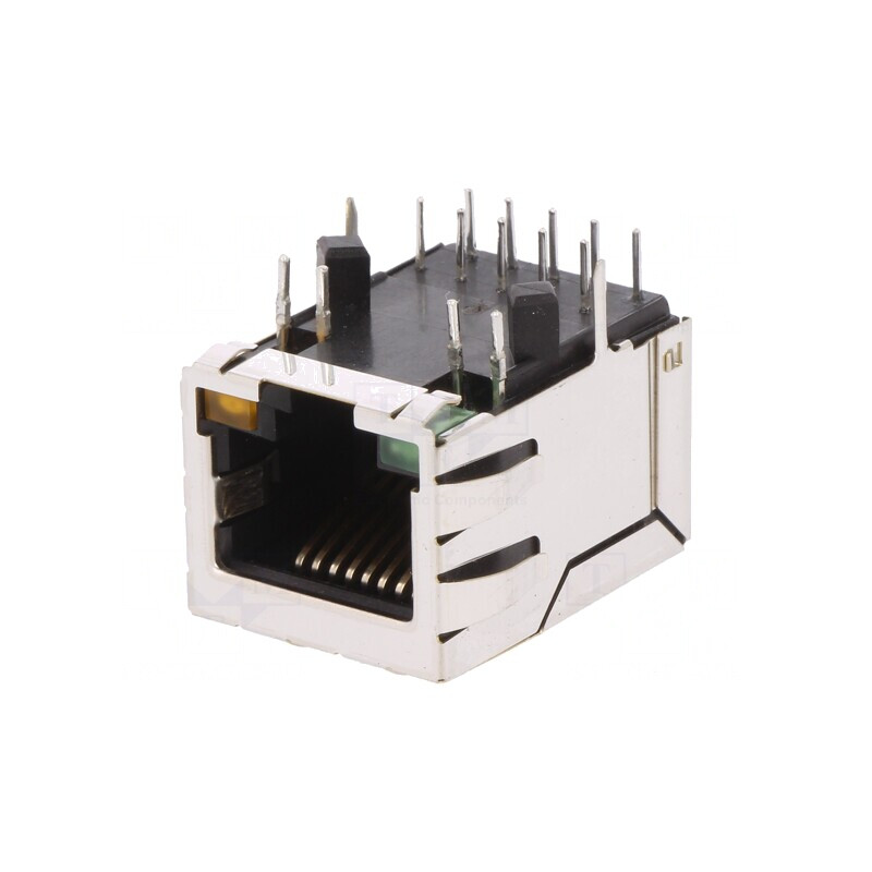 Soclu RJ45 Ecranat cu LED 8P8C THT | Electronic-mag.ro | Componente Electronice