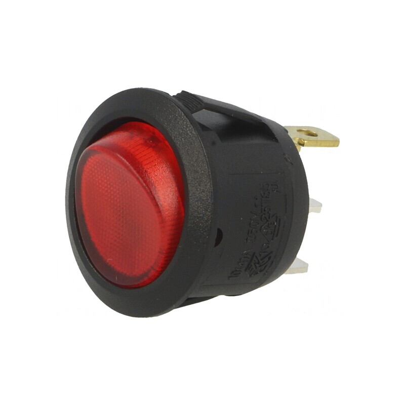 Comutator Rocker ON-OFF 6A 250V roșu cu lampă neon 230V | Electronic-mag.ro | Componente Electronice