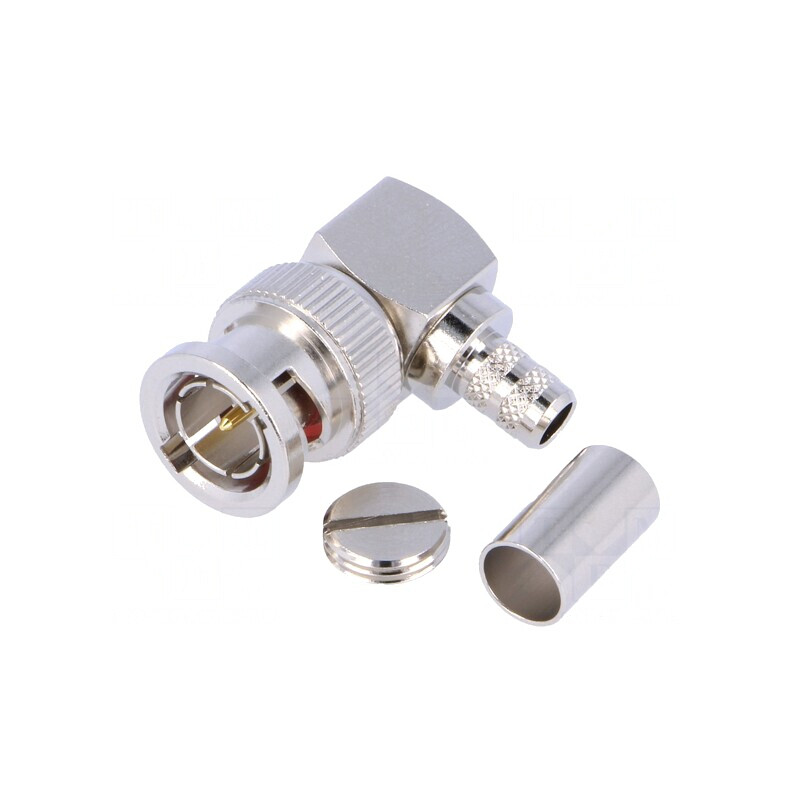 Mufă BNC Tată Unghi 90° 75Ω Crimpată Aurită | Electronic-mag.ro | Componente Electronice