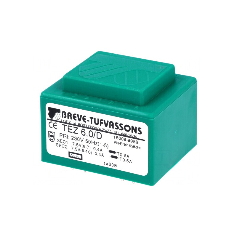 Transformator încapsulat 6VA 230V 7.5V 400mA | Electronic-mag.ro | Componente Electronice