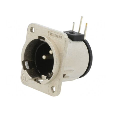 Soclu XLR 3 PIN unghi 90° THT argint 6A 19x24mm | Electronic-mag.ro | Componente Electronice
