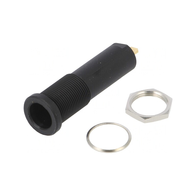 Soclu banană negru aurit 4mm 16A 6000V pe panou | Electronic-mag.ro | Componente Electronice