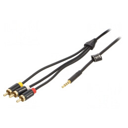 Cablu Jack 3,5mm la RCA x3 1,5m Aurit Negru | Electronic-mag.ro | Componente Electronice