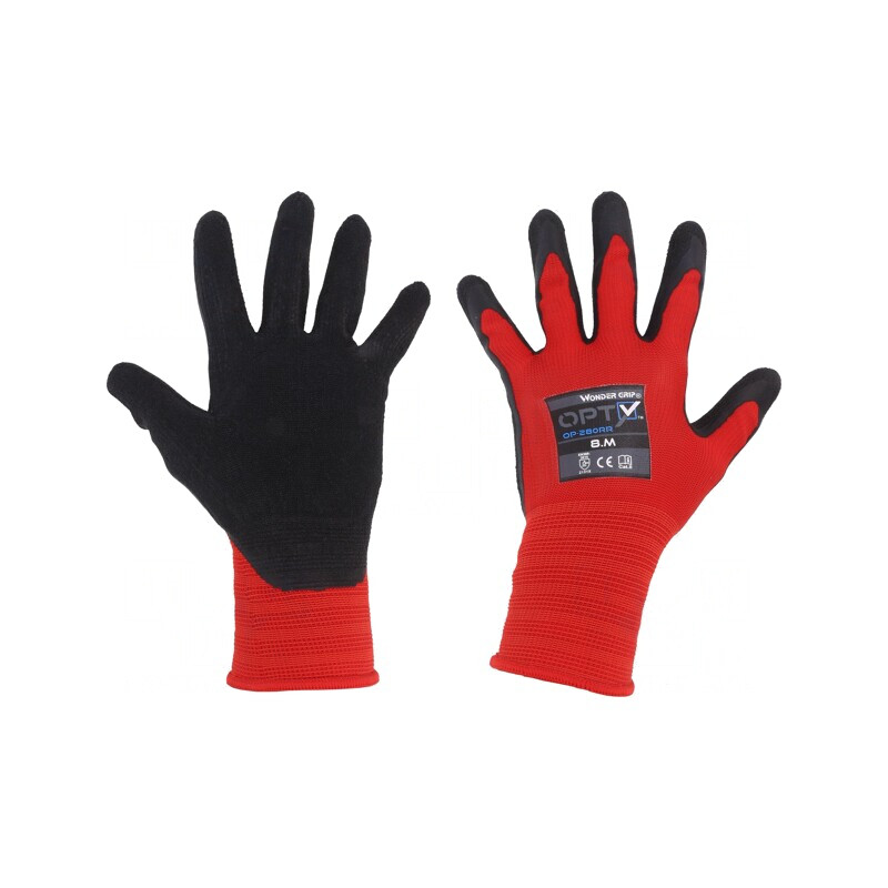 Mănuşi de protecţie roşii poliester M 8 Opty | Electronic-mag.ro | Componente Electronice
