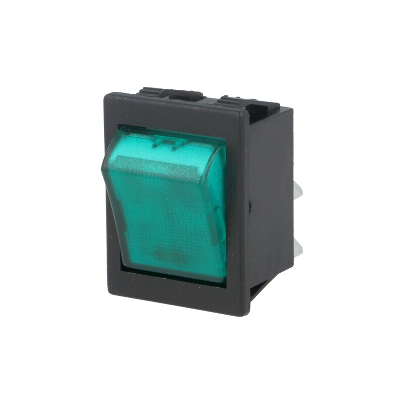 Rocker Switch DPST 16A 250V Verde cu Lumină Neon | Electronic-mag.ro | Componente Electronice