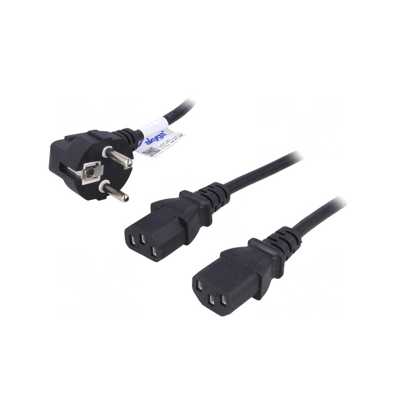 Cablu Alimentare 3x0,5mm2 cu Ștecăr în Unghi și 2 Conectori IEC C13 | Electronic-mag.ro | Componente Electronice