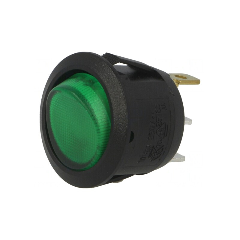 Comutator Rocker ON-OFF Verde 6A 250VAC cu Lampă Neon 230V | Electronic-mag.ro | Componente Electronice