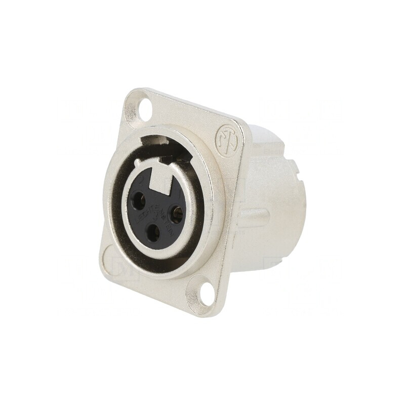 Soclu XLR Mamă 3 Pin cu Buton Argint 16A | Electronic-mag.ro | Componente Electronice