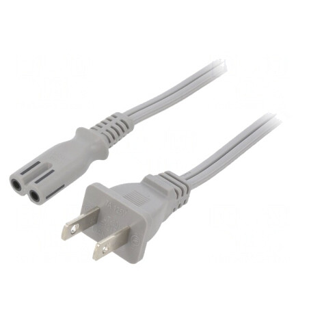 Cablu Alimentare 5m Gri 2x18AWG IEC C7 la NEMA 1-15 7A | Electronic-mag.ro | Componente Electronice