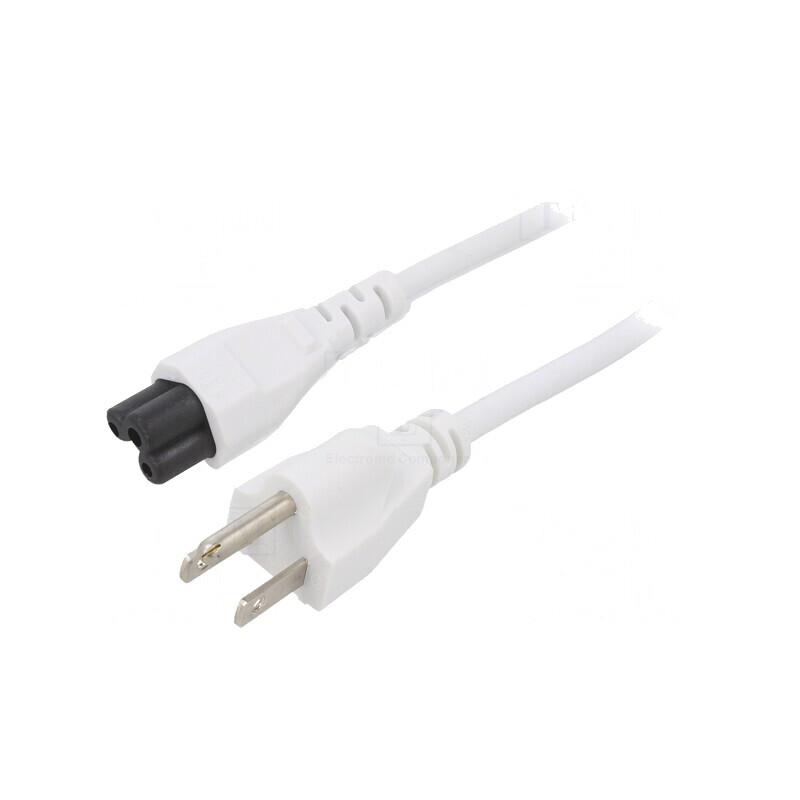 Cablu Alimentare 3m Alb 3x18AWG IEC C5 la NEMA 5-15 | Electronic-mag.ro | Componente Electronice