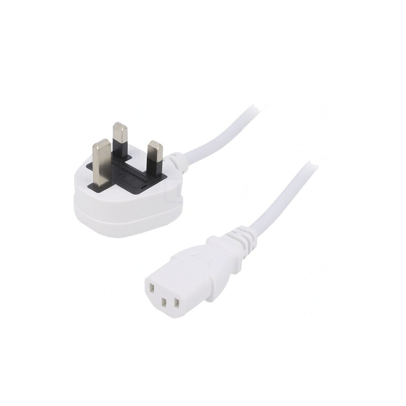 Cablu Alimentare 1,8m Alb 3x0,75mm2 BS 1363 la IEC C13 | Electronic-mag.ro | Componente Electronice