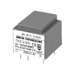 Transformator Încapsulat 0,5VA 230VAC 9V 55,5mA PCB | Electronic-mag.ro | Componente Electronice