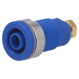 Soclu banană 4mm 32A albastru aurit pe panou | Electronic-mag.ro | Componente Electronice