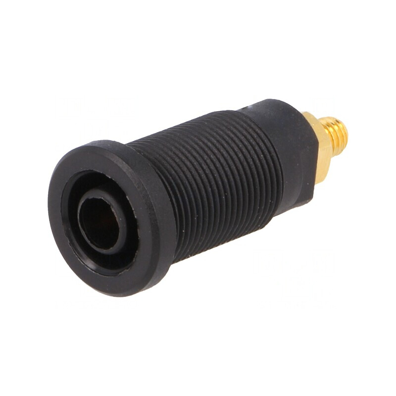 Soclu banană 4mm negru aurit 32A pe panou | Electronic-mag.ro | Componente Electronice