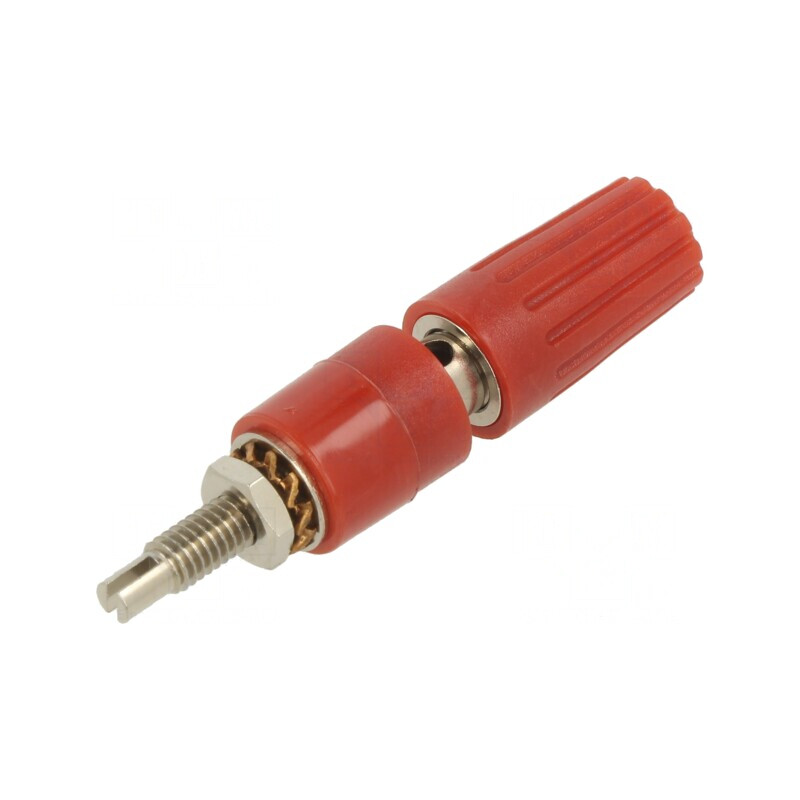 Soclu banană 4mm roșu izolat 35A 30VAC 60VDC | Electronic-mag.ro | Componente Electronice
