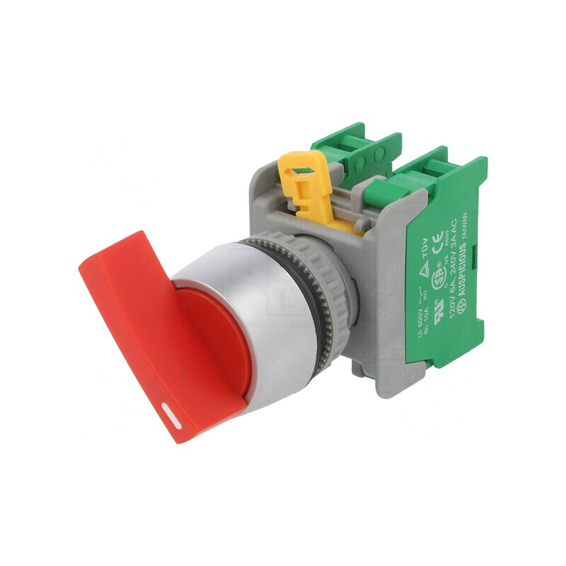 Comutator Rotativ 22mm Roșu 3A 230VAC | Electronic-mag.ro | Componente Electronice