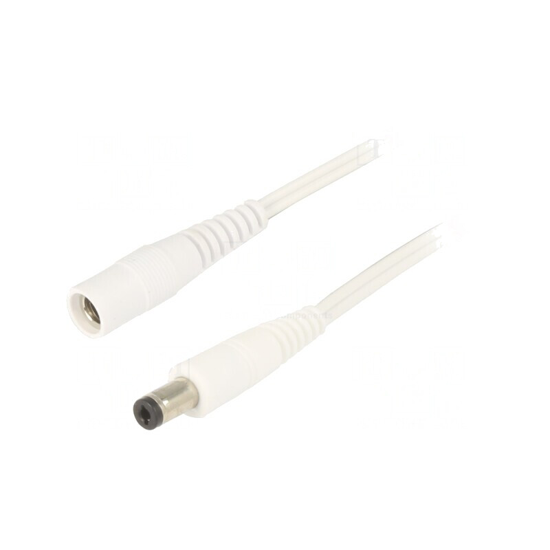 Cablu Alb DC 5,5/2,1 mm 2x0,5mm² cu Mufă și Soclu Drept | Electronic-mag.ro | Componente Electronice