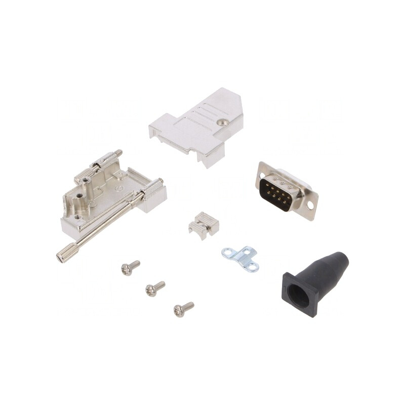 Kit mufă D-Sub 9 pini tată neagră pentru lipire pe cablu | Electronic-mag.ro | Componente Electronice