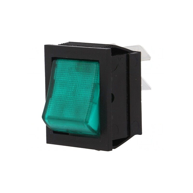 Comutator Rocker DPST ON-OFF Verde 16A/250V cu Lumină Neon | Electronic-mag.ro | Componente Electronice