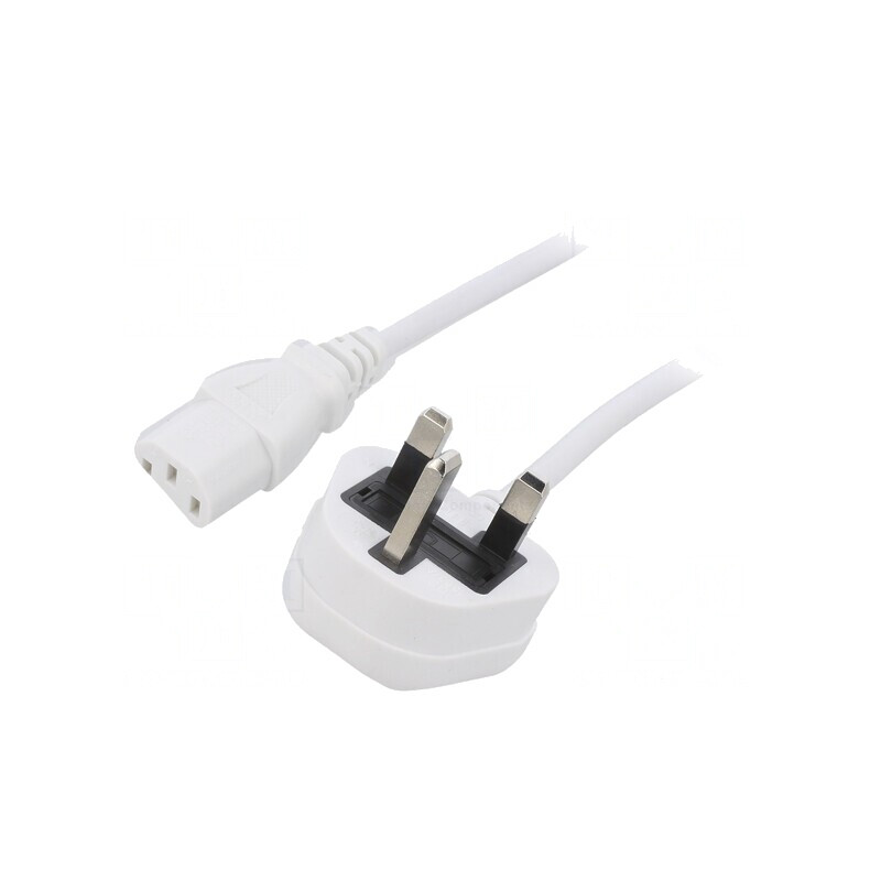 Cablu Alimentare 1m Alb 3x0,75mm2 BS 1363 la IEC C13 3A | Electronic-mag.ro | Componente Electronice